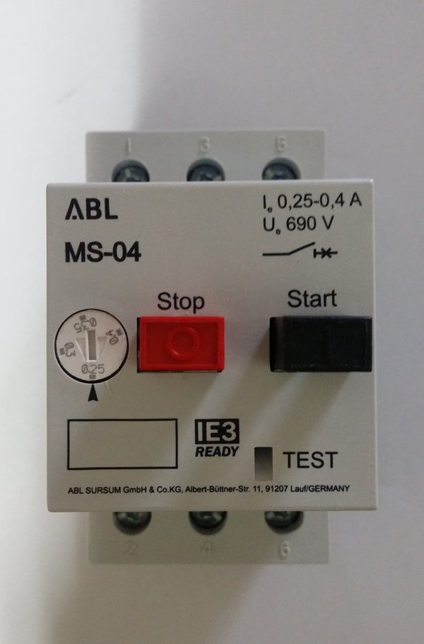 Motorschutzschalter mit Steckergehäuse 0,25-0,4 A MS-04 ABL IE3 Pumpe